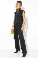 Fermuarlı Black Jean Yelek-Black