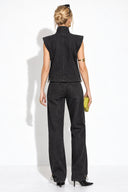 Fermuarlı Black Jean Yelek-Black