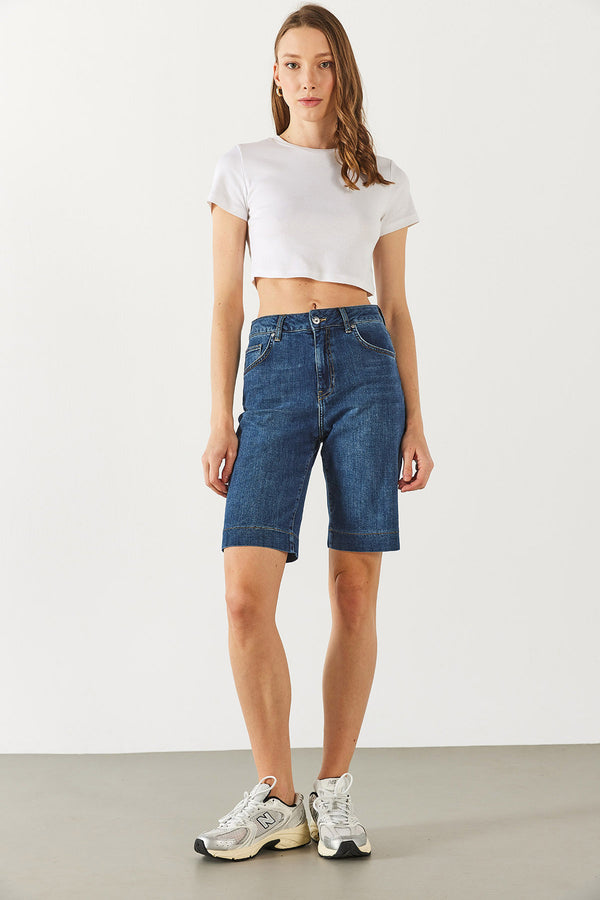 Gabriel Dark Blue Regular Fit Jean Şort - DARK BLUE
