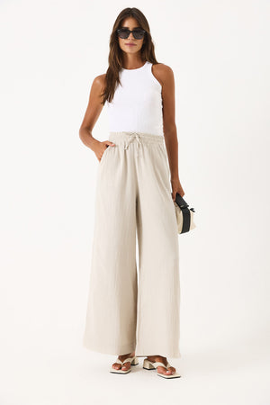 Gigi Yüksek Bel Wide Leg Müslin Pantolon - TAŞ