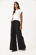 Kadın Gigi Yüksek Bel Wide Leg Müslin Pantolon %100 Pamuk - Siyah
