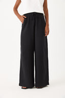 Kadın Gigi Yüksek Bel Wide Leg Müslin Pantolon %100 Pamuk - Siyah