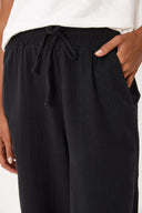 Kadın Gigi Yüksek Bel Wide Leg Müslin Pantolon %100 Pamuk - Siyah