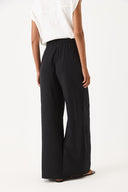 Kadın Gigi Yüksek Bel Wide Leg Müslin Pantolon %100 Pamuk - Siyah