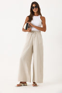 Kadın Gigi Yüksek Bel Wide Leg Müslin Pantolon %100 Pamuk - Taş