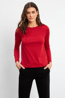 Kadın Gloria Bisiklet Yaka Regular Fit Uzun Kollu Basic Tişört %100 Pamuk - Kırmızı