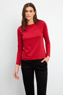 Kadın Gloria Bisiklet Yaka Regular Fit Uzun Kollu Basic Tişört %100 Pamuk - Kırmızı