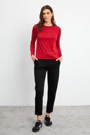 Kadın Gloria Bisiklet Yaka Regular Fit Uzun Kollu Basic Tişört %100 Pamuk - Kırmızı