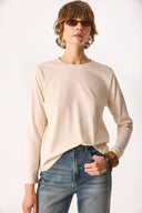 Kadın Gloria Bisiklet Yaka Regular Fit Uzun Kollu Tişört %100 Pamuk - Bej
