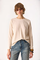 Kadın Gloria Bisiklet Yaka Regular Fit Uzun Kollu Tişört %100 Pamuk - Bej
