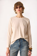 Kadın Gloria Bisiklet Yaka Regular Fit Uzun Kollu Tişört %100 Pamuk - Bej