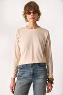 Kadın Gloria Bisiklet Yaka Regular Fit Uzun Kollu Tişört %100 Pamuk - Bej
