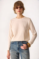 Kadın Gloria Bisiklet Yaka Regular Fit Uzun Kollu Tişört %100 Pamuk - Bej