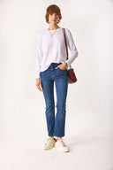 Kadın Gloria Bisiklet Yaka Regular Fit Uzun Kollu Tişört %100 Pamuk - Beyaz