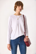 Kadın Gloria Bisiklet Yaka Regular Fit Uzun Kollu Tişört %100 Pamuk - Beyaz