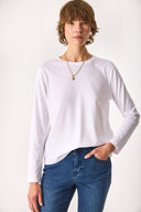 Kadın Gloria Bisiklet Yaka Regular Fit Uzun Kollu Tişört %100 Pamuk - Beyaz