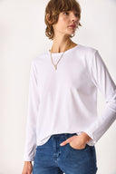 Kadın Gloria Bisiklet Yaka Regular Fit Uzun Kollu Tişört %100 Pamuk - Beyaz