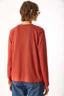 Kadın Gloria Bisiklet Yaka Regular Fit Uzun Kollu Tişört %100 Pamuk - Kiremit