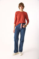 Kadın Gloria Bisiklet Yaka Regular Fit Uzun Kollu Tişört %100 Pamuk - Kiremit