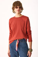 Kadın Gloria Bisiklet Yaka Regular Fit Uzun Kollu Tişört %100 Pamuk - Kiremit