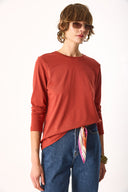 Kadın Gloria Bisiklet Yaka Regular Fit Uzun Kollu Tişört %100 Pamuk - Kiremit