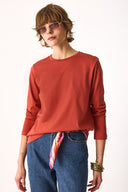 Kadın Gloria Bisiklet Yaka Regular Fit Uzun Kollu Tişört %100 Pamuk - Kiremit