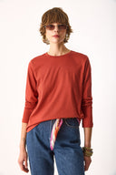 Kadın Gloria Bisiklet Yaka Regular Fit Uzun Kollu Tişört %100 Pamuk - Kiremit