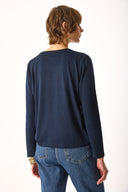 Kadın Gloria Bisiklet Yaka Regular Fit Uzun Kollu Tişört %100 Pamuk - Lacivert
