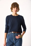 Kadın Gloria Bisiklet Yaka Regular Fit Uzun Kollu Tişört %100 Pamuk - Lacivert