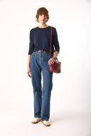 Kadın Gloria Bisiklet Yaka Regular Fit Uzun Kollu Tişört %100 Pamuk - Lacivert