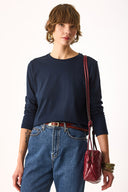 Kadın Gloria Bisiklet Yaka Regular Fit Uzun Kollu Tişört %100 Pamuk - Lacivert