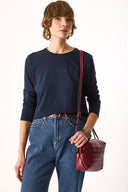 Kadın Gloria Bisiklet Yaka Regular Fit Uzun Kollu Tişört %100 Pamuk - Lacivert