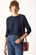 Kadın Gloria Bisiklet Yaka Regular Fit Uzun Kollu Tişört %100 Pamuk - Lacivert