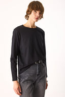 Kadın Gloria Bisiklet Yaka Regular Fit Uzun Kollu Tişört %100 Pamuk - Siyah