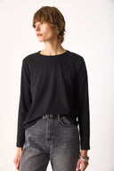 Kadın Gloria Bisiklet Yaka Regular Fit Uzun Kollu Tişört %100 Pamuk - Siyah