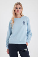 Kadın Göğsü Baskılı Basic Sweatshirt - Gök Mavisi
