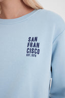 Kadın Göğsü Baskılı Basic Sweatshirt - Gök Mavisi