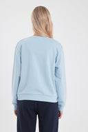 Kadın Göğsü Baskılı Basic Sweatshirt - Gök Mavisi