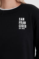 Kadın Göğsü Baskılı Basic Sweatshirt - Siyah