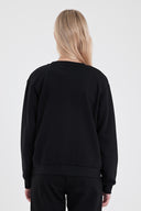 Kadın Göğsü Baskılı Basic Sweatshirt - Siyah