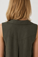 Gömlek Yaka Kolsuz Elbise-Haki