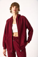Kadın Grace Kapüşonlu Fermuarlı Regular Fit Basic Sweatshirt %100 Pamuk - Bordo