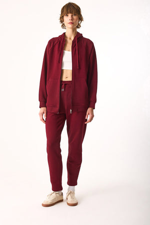 Kadın Grace Kapüşonlu Fermuarlı Regular Fit Basic Sweatshirt %100 Pamuk - Bordo