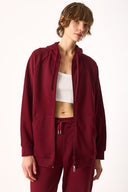 Kadın Grace Kapüşonlu Fermuarlı Regular Fit Basic Sweatshirt %100 Pamuk - Bordo