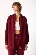 Kadın Grace Kapüşonlu Fermuarlı Regular Fit Basic Sweatshirt %100 Pamuk - Bordo