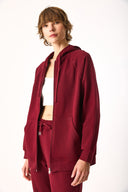 Kadın Grace Kapüşonlu Fermuarlı Regular Fit Basic Sweatshirt %100 Pamuk - Bordo
