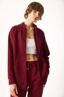 Kadın Grace Kapüşonlu Fermuarlı Regular Fit Basic Sweatshirt %100 Pamuk - Bordo