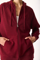 Kadın Grace Kapüşonlu Fermuarlı Regular Fit Basic Sweatshirt %100 Pamuk - Bordo