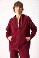 Kadın Grace Kapüşonlu Fermuarlı Regular Fit Basic Sweatshirt %100 Pamuk - Bordo