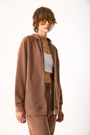 Kadın Grace Kapüşonlu Fermuarlı Regular Fit Basic Sweatshirt %100 Pamuk - Kahverengi
